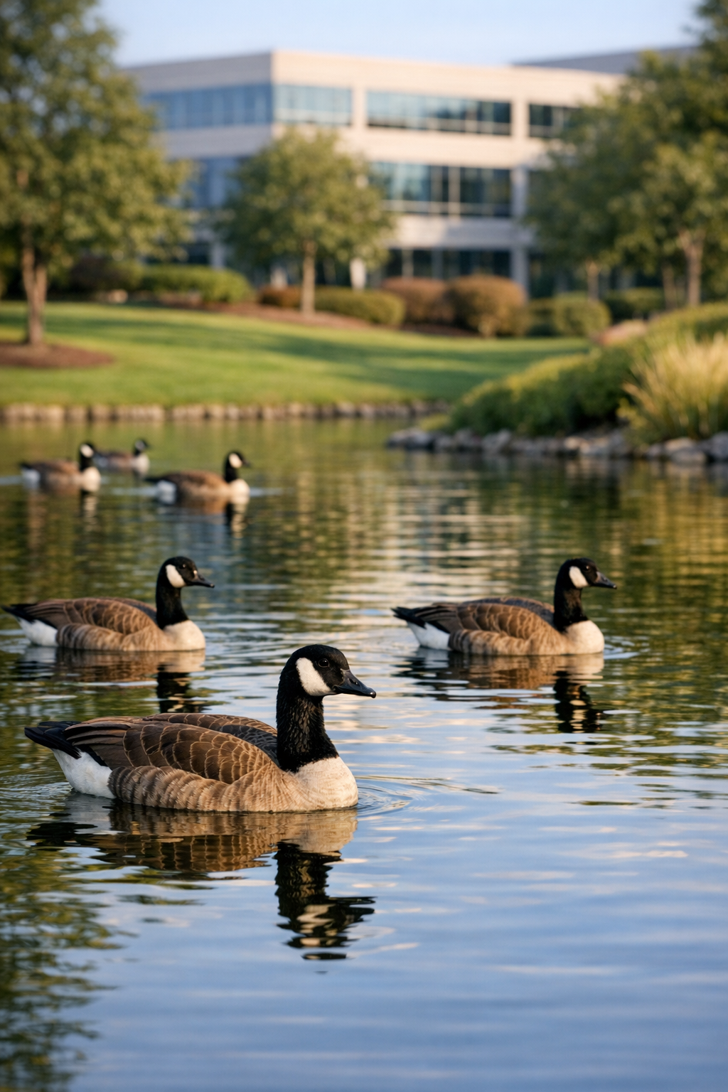 Canada geese by pond