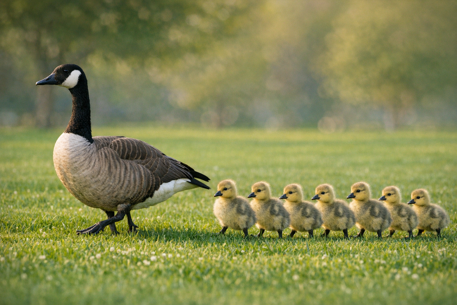 Canada goose with goslings