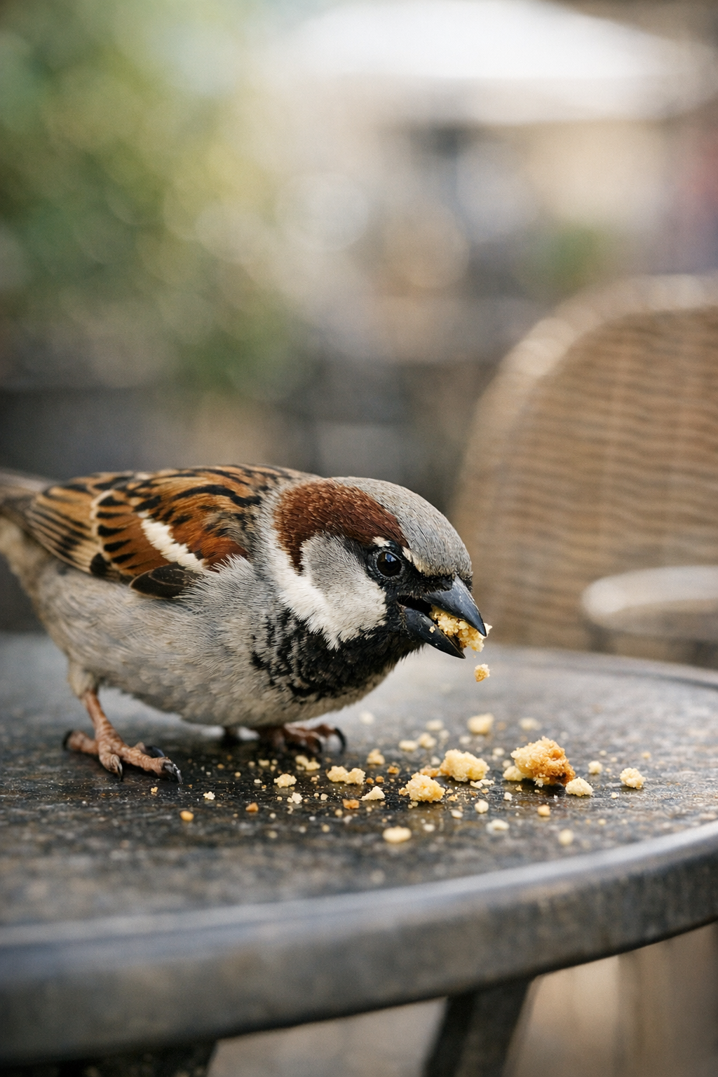 House sparrow eating